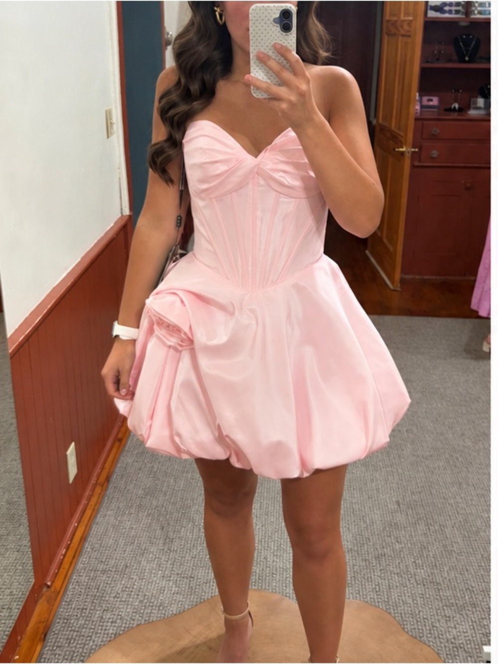 Pink Strapless Bubble Hoco Dress